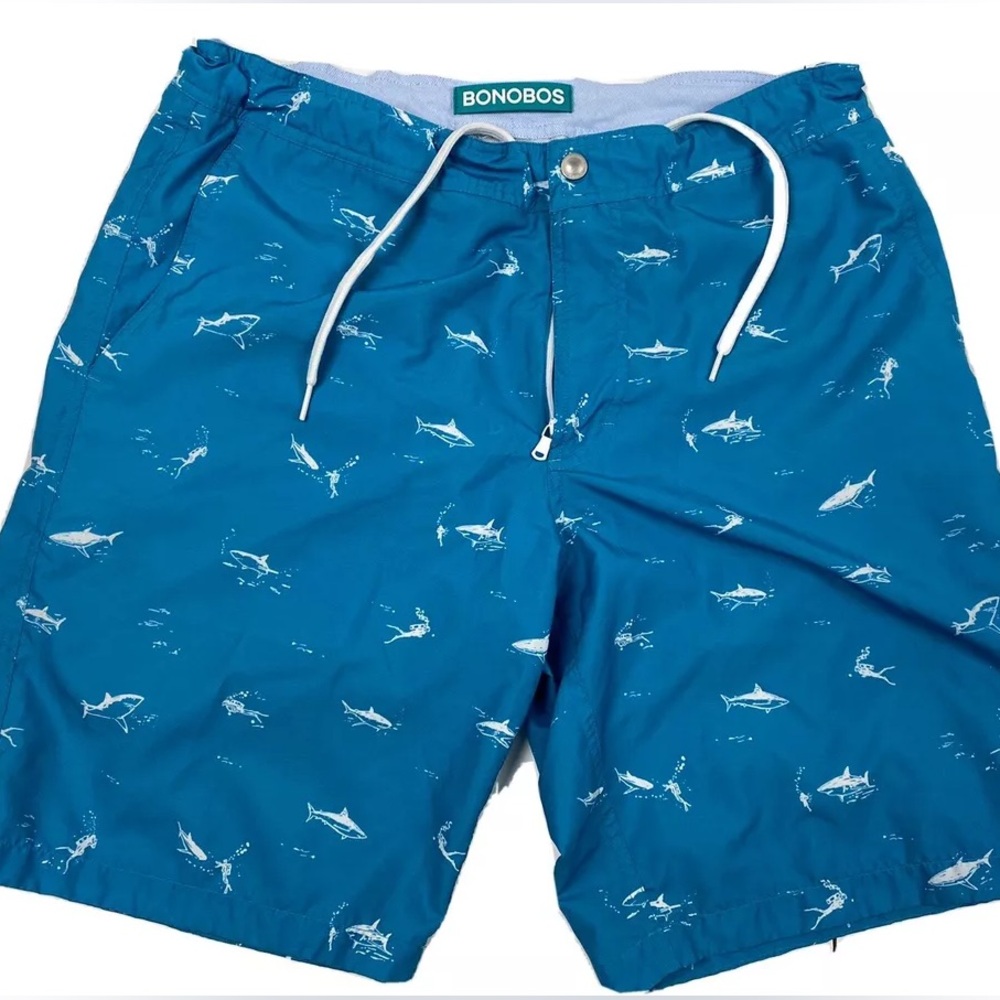 Bonobos men’s 32 swim trunks blue - blue scuba shark